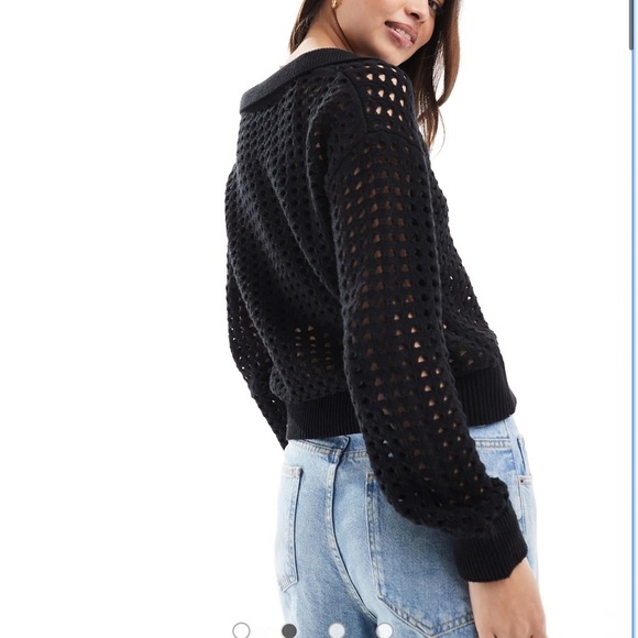 French Connection Manda Pointelle Top in Black - Size XS - Picture 2 of 5